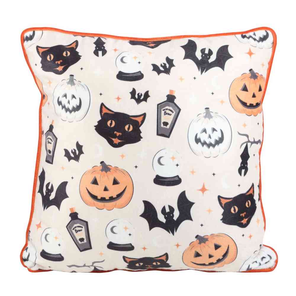 Something Different - 35cm Square Spooky Cat and Pumpkin Print Kussen - Multicolours
